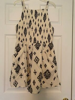 American Eagle Outfitters Cream and Navy Printed Smocked Halter Romper Shorts